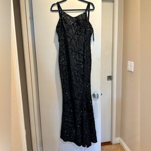 Black full length sequence dress backless